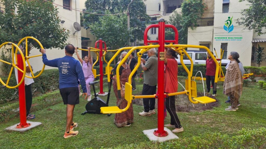 A Training Session on Open Gym Equipment at Park