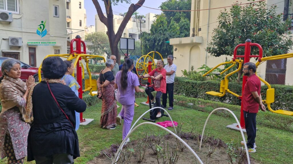 A Training Session on Open Gym Equipment at Park